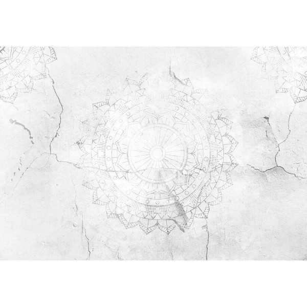 Beton hatású posztertapéta mandala mintával, fehér világoszürke (több méretben) 13863
