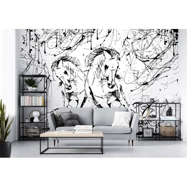 Lovakat ábrázoló fekete fehér fali poszter (több méretben) 13941