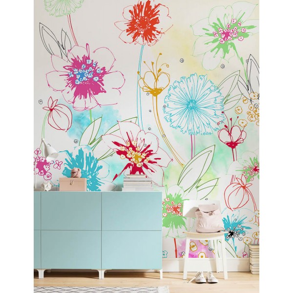 Vidám virágok grafika fali poszter (200X250 cm) PK10324