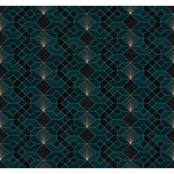 Art Deco stílusú kékeszöld posztertapéta geometrikus mintával (300x280 cm) HK116