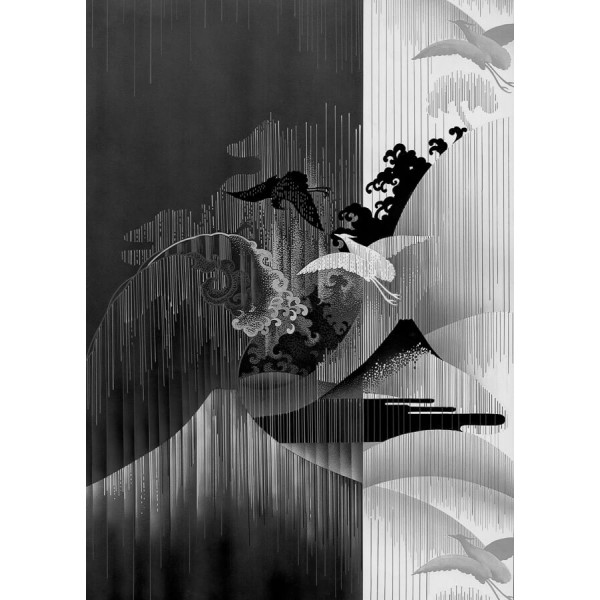 Fekete fehér absztrakt poszter madarakkal (200x280 cm) IK4018