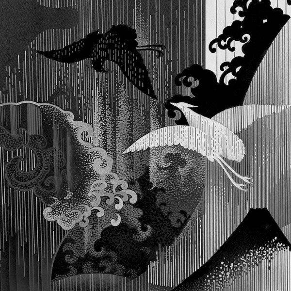 Fekete fehér absztrakt poszter madarakkal (200x280 cm) IK4018