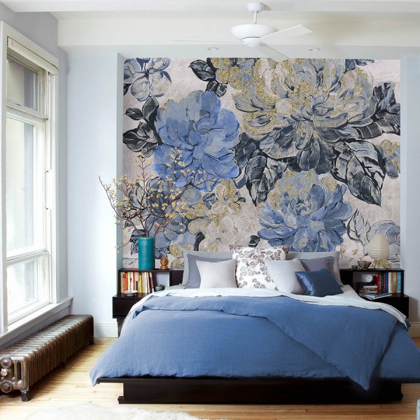 Elegáns kék arany virágos design poszter (300x250 cm)  JK03106