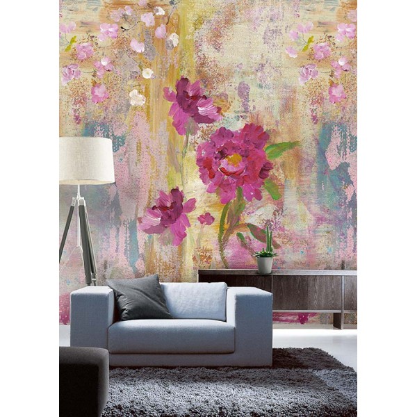 Colorful festmény hatású design tapéta nagy virágokkal INK7314  (vlies, 200 x 280 cm)