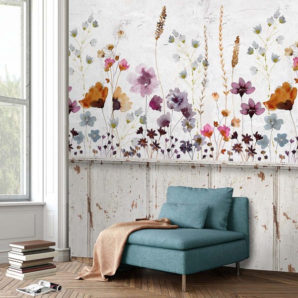 Colorful törtfehér tapéta színes virágokkal (vlies, 200 x 280 cm)