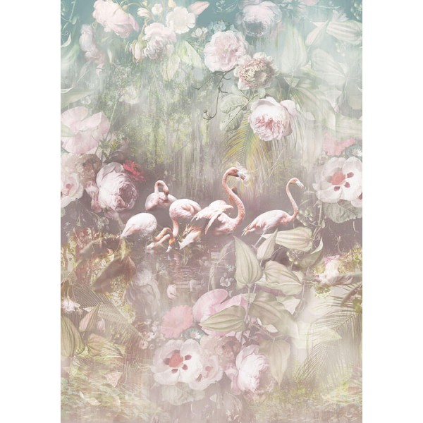 Floral posztertapéta virágokkal, madarakkal (vlies, 200x280 cm) INK7554