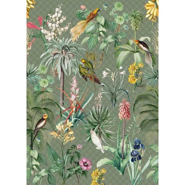 Floral posztertapéta növényekkel, madarakkal (vlies, 200x280 cm) INK7557