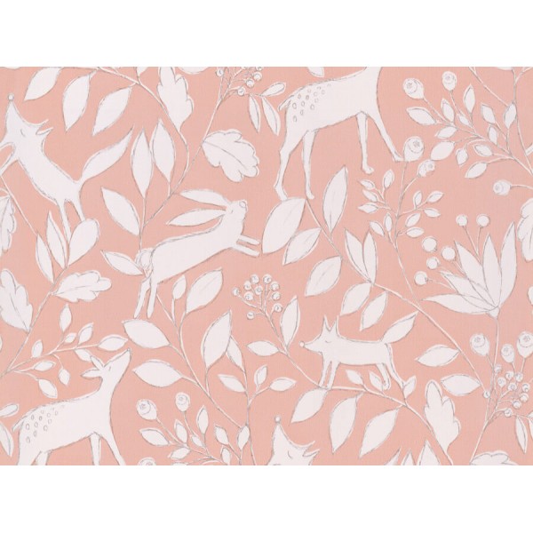 Doodleedo rózsaszín tapéta gyerekszobába erdei állatokkal 220792