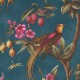 Fiore kékeszöld tapéta magenta színű virágokkal, madárral 220443