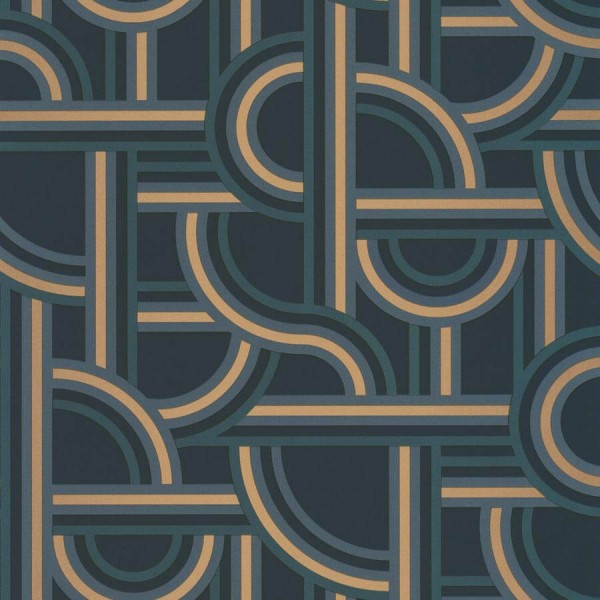 Labyrinth sötétkék-arany tapéta körvonal mintával 102126021