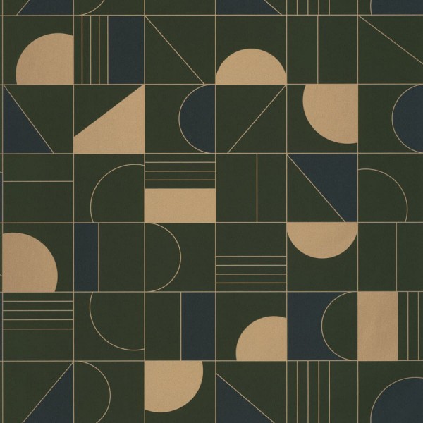 Labyrinth sötétzöld-kék-arany geometrikus tapéta 102106179
