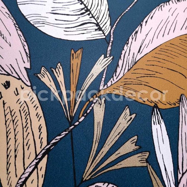 Olinda trópusi növénymintás tapéta papagájjal, kék, barna 103016459