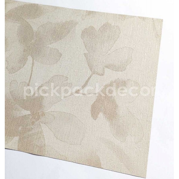 Zen bézs színű virág- és levélmintás vinyl tapéta (106 cm széles) 72954