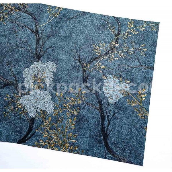 Zen sötétkék árnyalatú virágos vinyl tapéta (106 cm széles) 72959