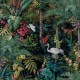 Cascading Gardens trópusi madár- és növénymintás tapéta, sötétzöld 91441