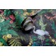 Cascading Gardens trópusi madár- és növénymintás tapéta, sötétzöld 91441