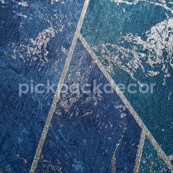 Patagonia kék, zöld és arany színű geometrikus tapéta foltos hatású mintával 36121