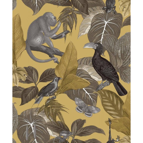 Flora sárga trópusi tapéta állatokkal 18502