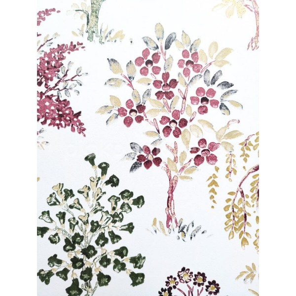 Flora bézs bordó növénymintás tapéta 18558